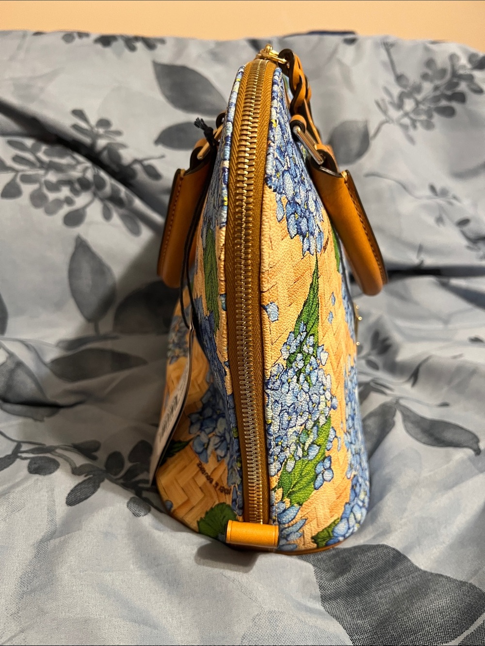 Dooney & Bourke Yellow Hydrangea Print Satchel with Blue Floral Accents - Picture 4 of 9